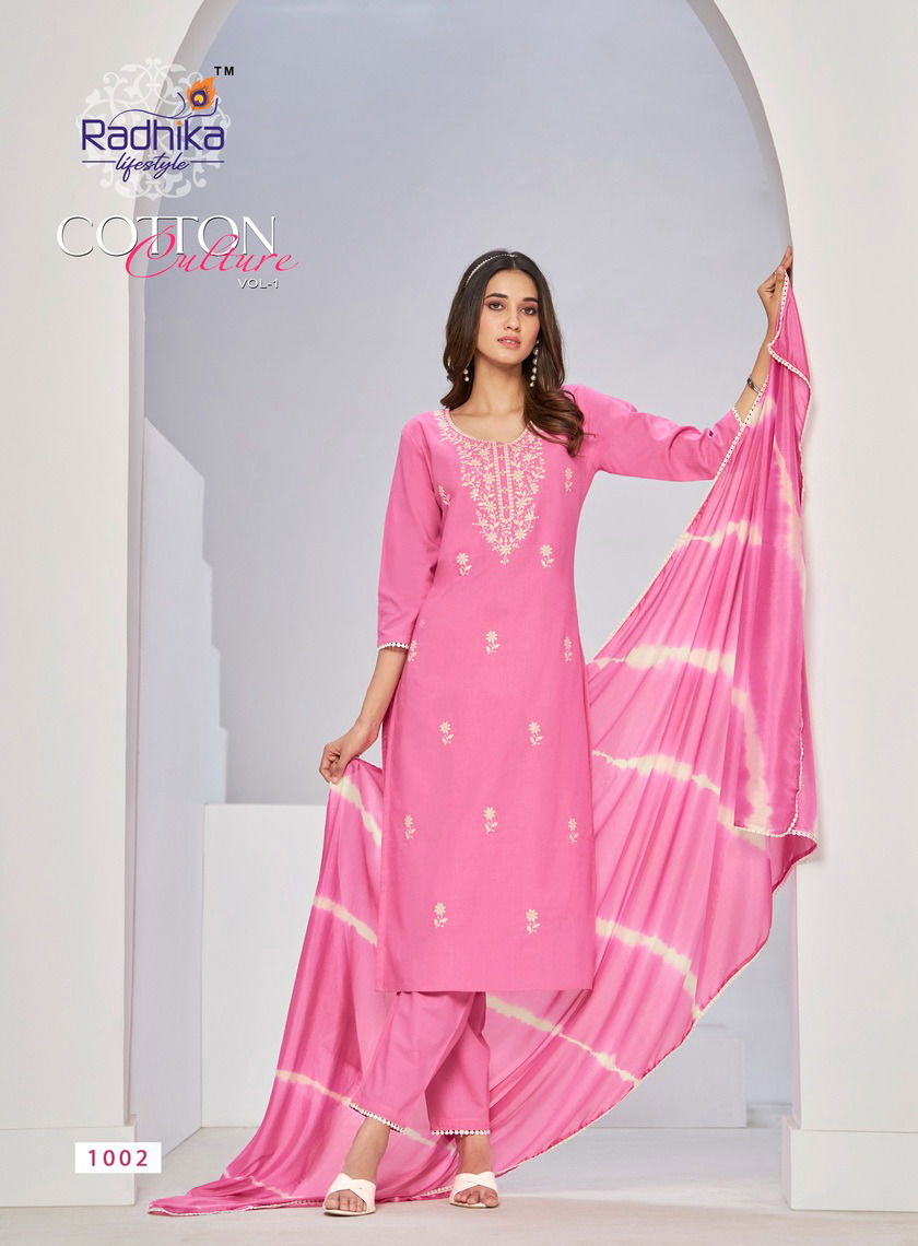 Cotton Culture Vol 1 By Radhika Cotton Embroidery Plus Size Kurti With Bottom Dupatta Wholesale Online